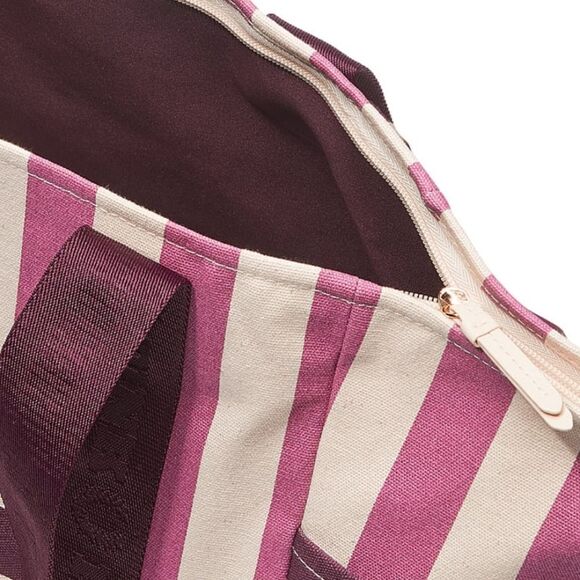 Victoria's Secret Striped Carry On Large Canvas Zipper Beach Tote NEW MSRP $49 - Picture 11 of 14